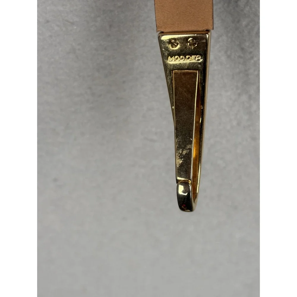 WCM Belt Womens Brown Italian Calfskin O-Ring Croc Embossed Gold Tip 2587-03